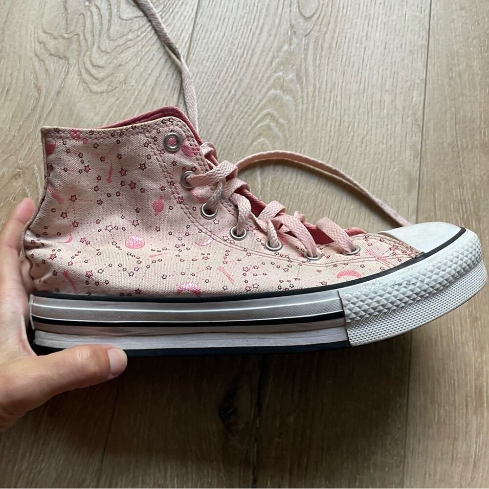 Converse Pink High-Top Canvas Sneakers with Floral & Star Motif
